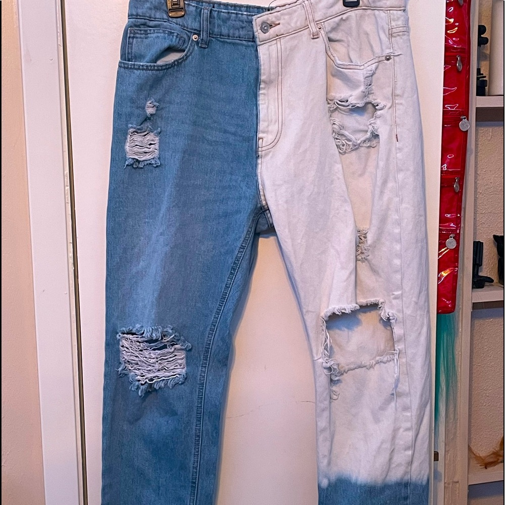 Two Tone Split Forever 21 Ripped Jeans
